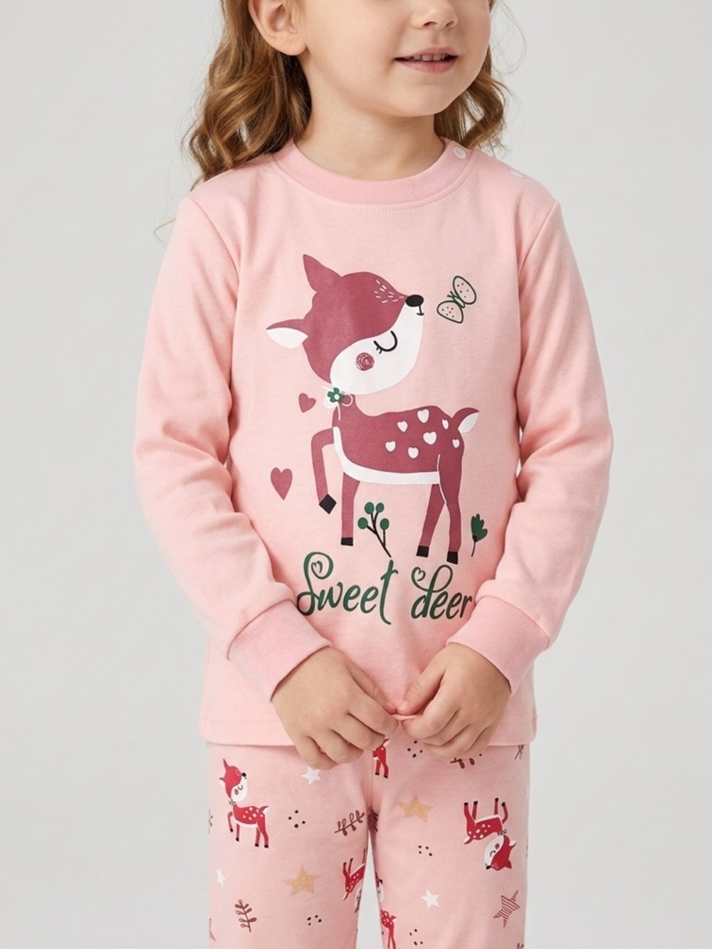Mian Tian E Pink Sweet Deer Pajama Set 3T